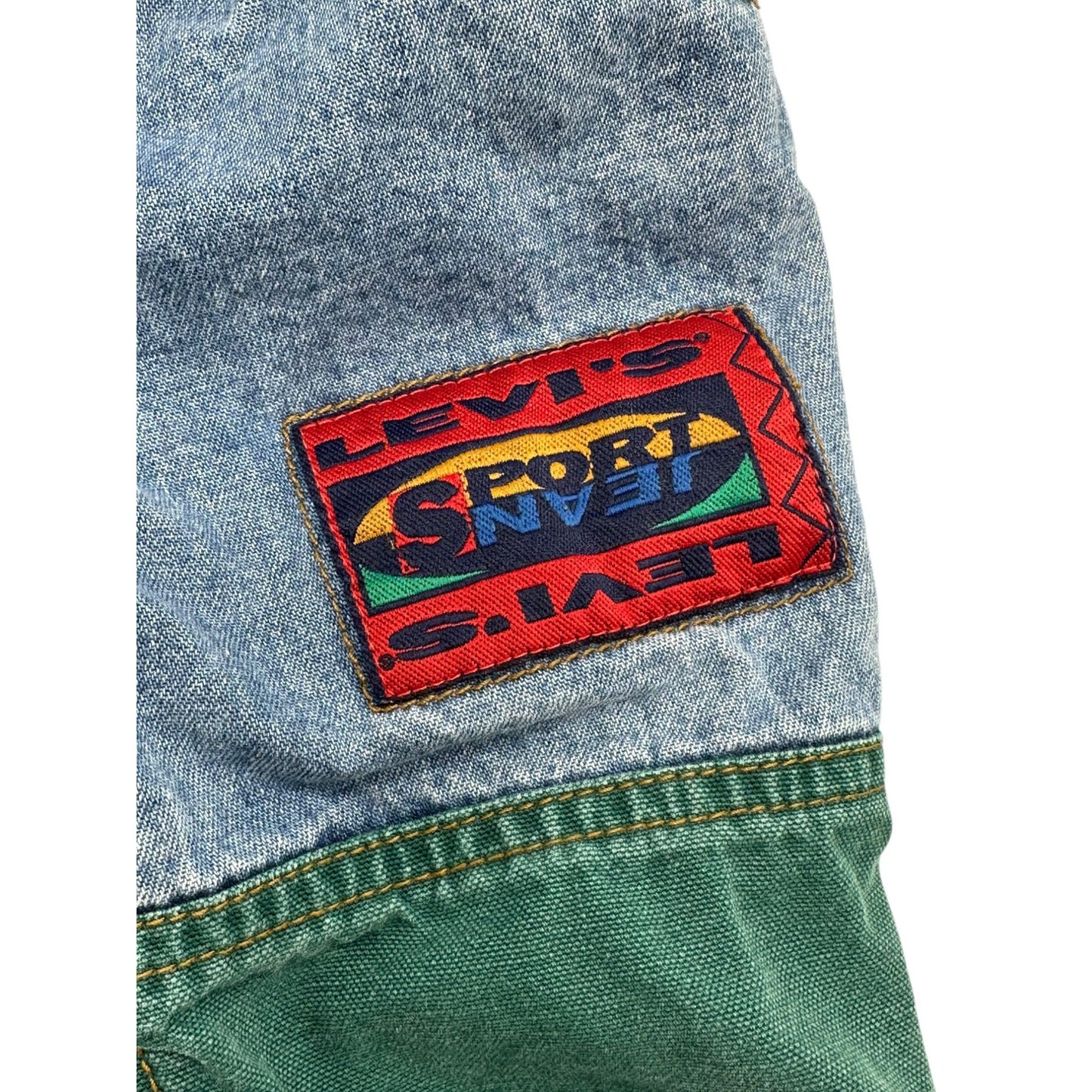 Levis Sport Jeans Baby Pants Size 12M Denim & Green Patchwork Elastic Waist