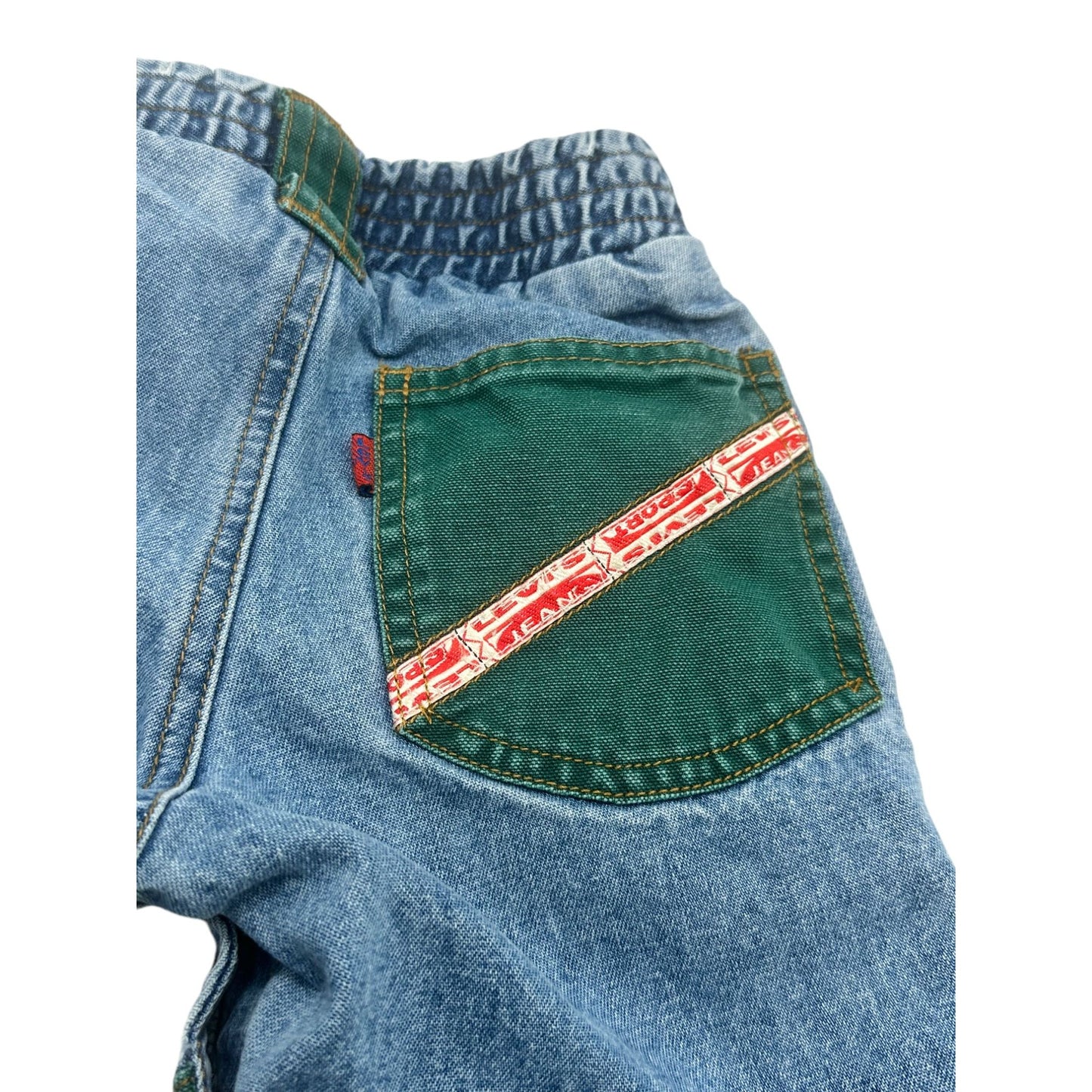 Levis Sport Jeans Baby Pants Size 12M Denim & Green Patchwork Elastic Waist