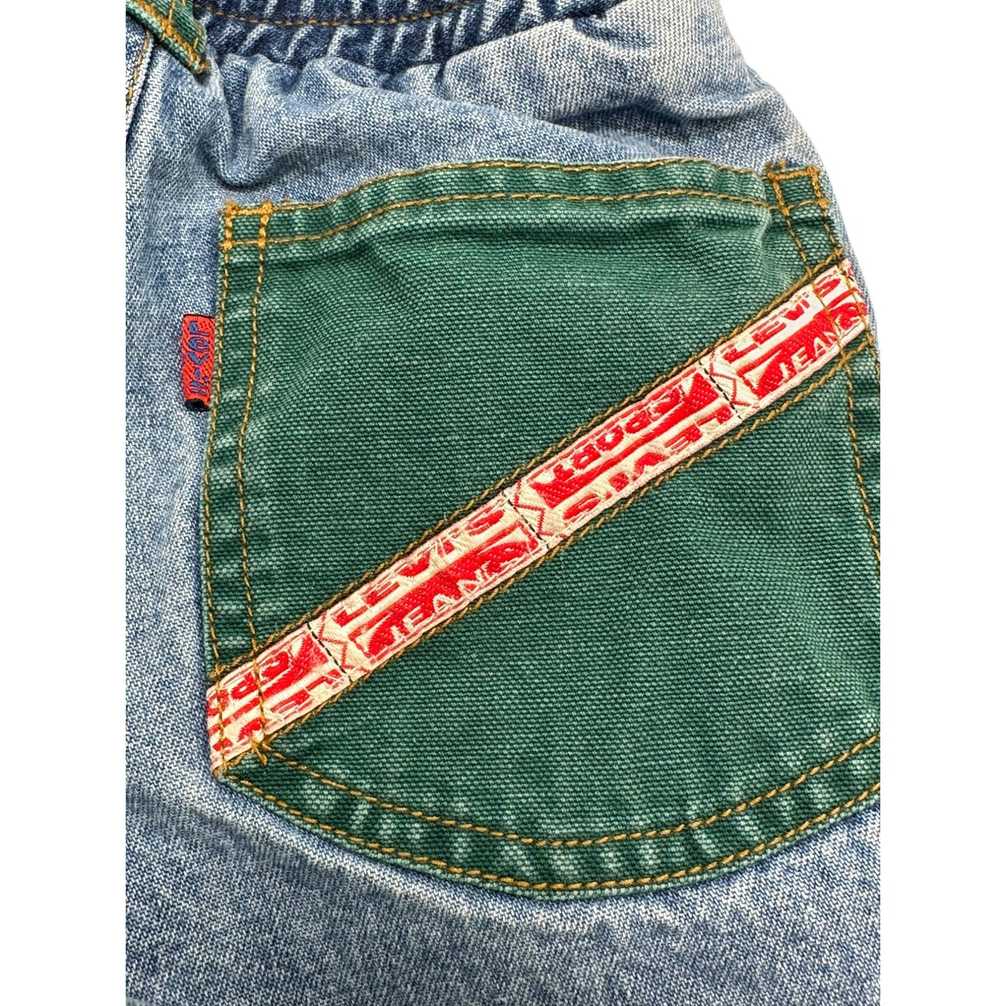 Levis Sport Jeans Baby Pants Size 12M Denim & Green Patchwork Elastic Waist