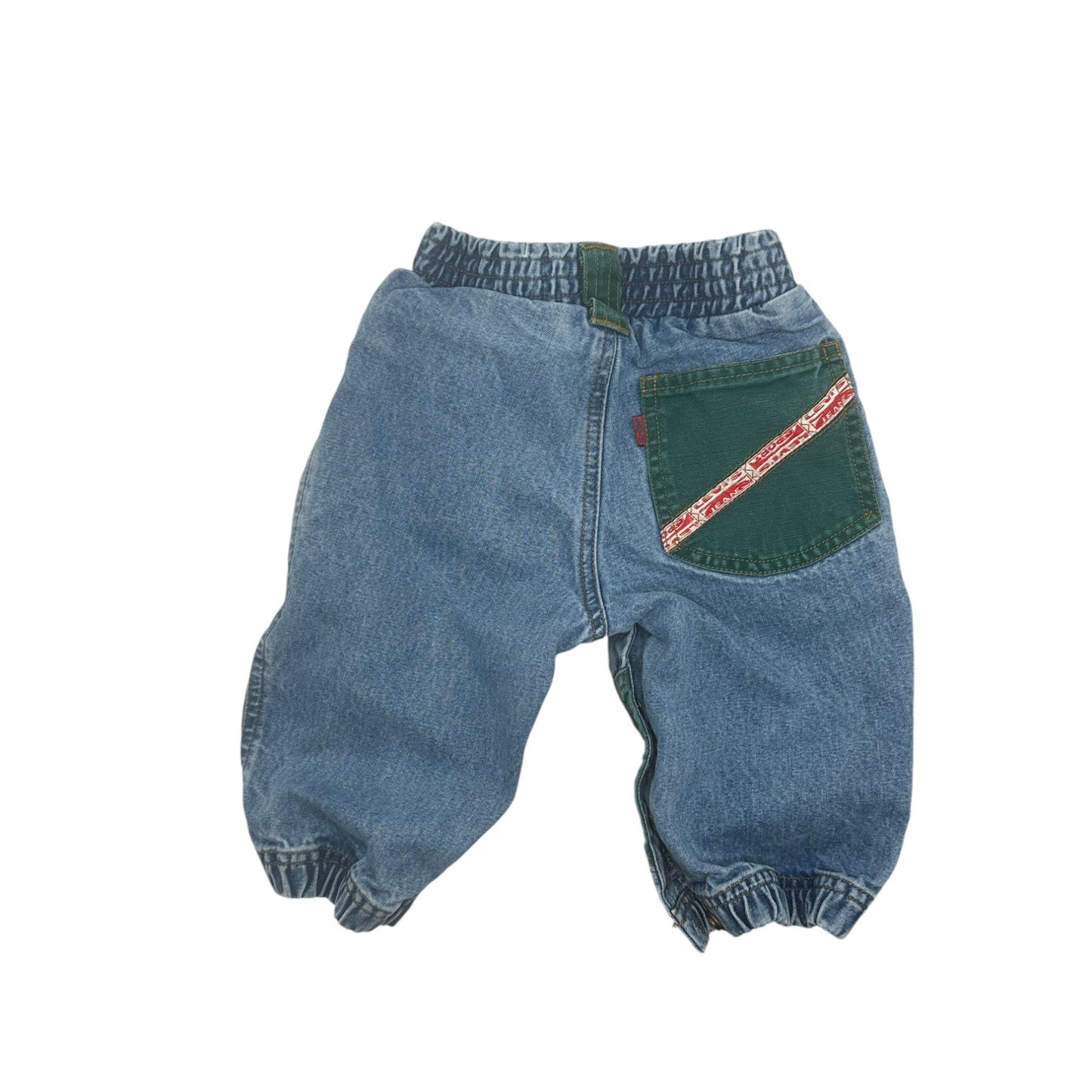 Levis Sport Jeans Baby Pants Size 12M Denim & Green Patchwork Elastic Waist