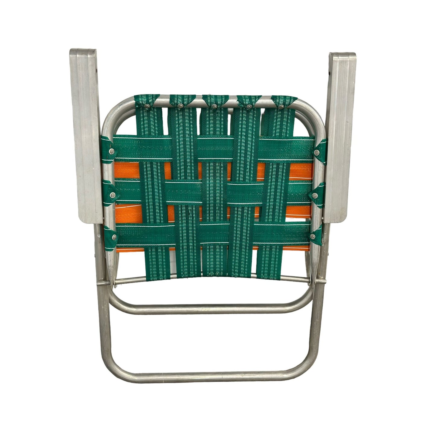 Vintage Webbed Aluminum Frame Folding Lawn Patio Chair Green Orange