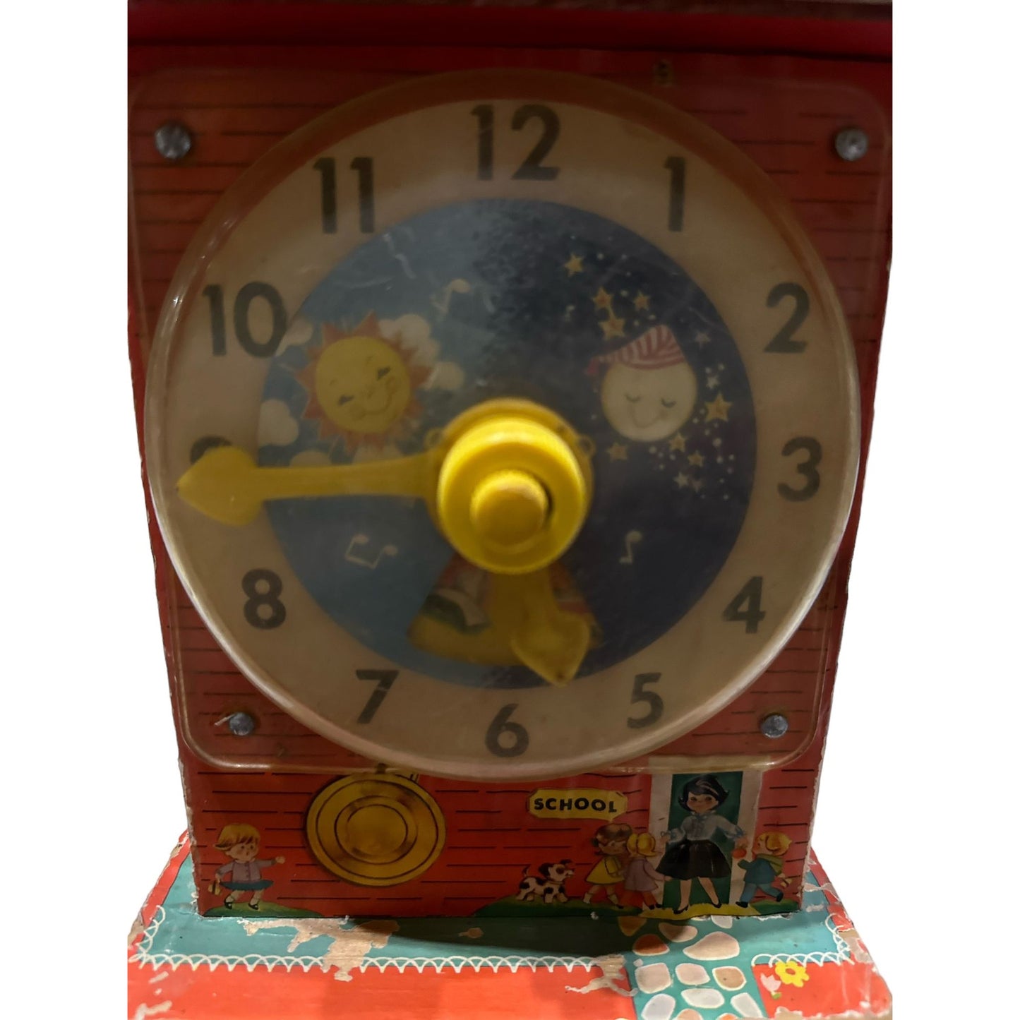 Vintage Fisher Price 1968 Teaching Clock Music Box Toy #998 Rare Collectible