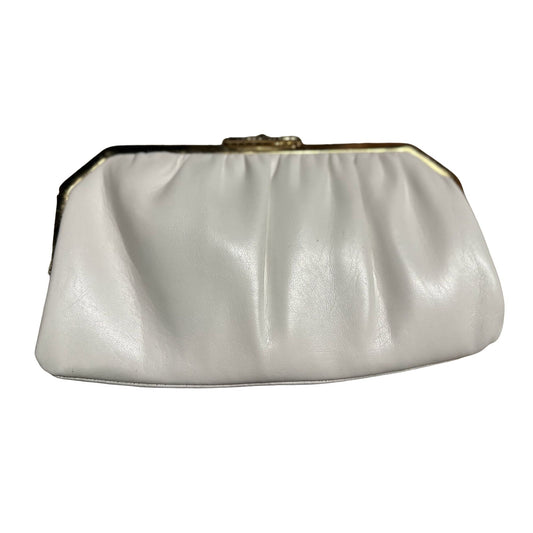 Vintage Womens Reversible White Navy Blue Leather Purse Clutch w/Gold Accents