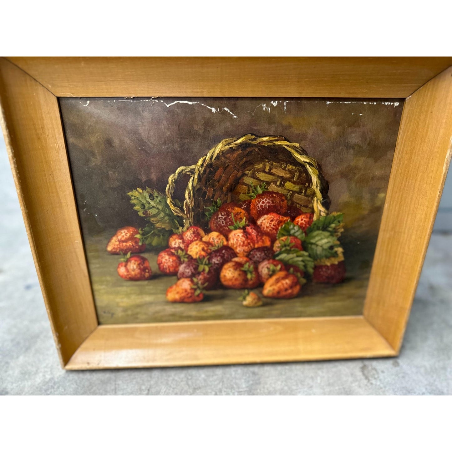 *Willys Basket of Strawberry Fruit Wall Framed Still-Life Painting Depicting