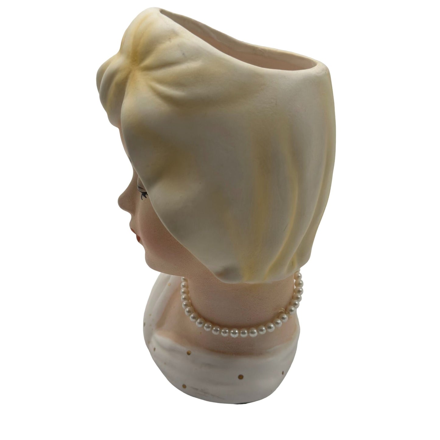 Vintage 1950s Napcoware Lady Head Vase C5716 Blonde Hair & Pearl Necklace Rare