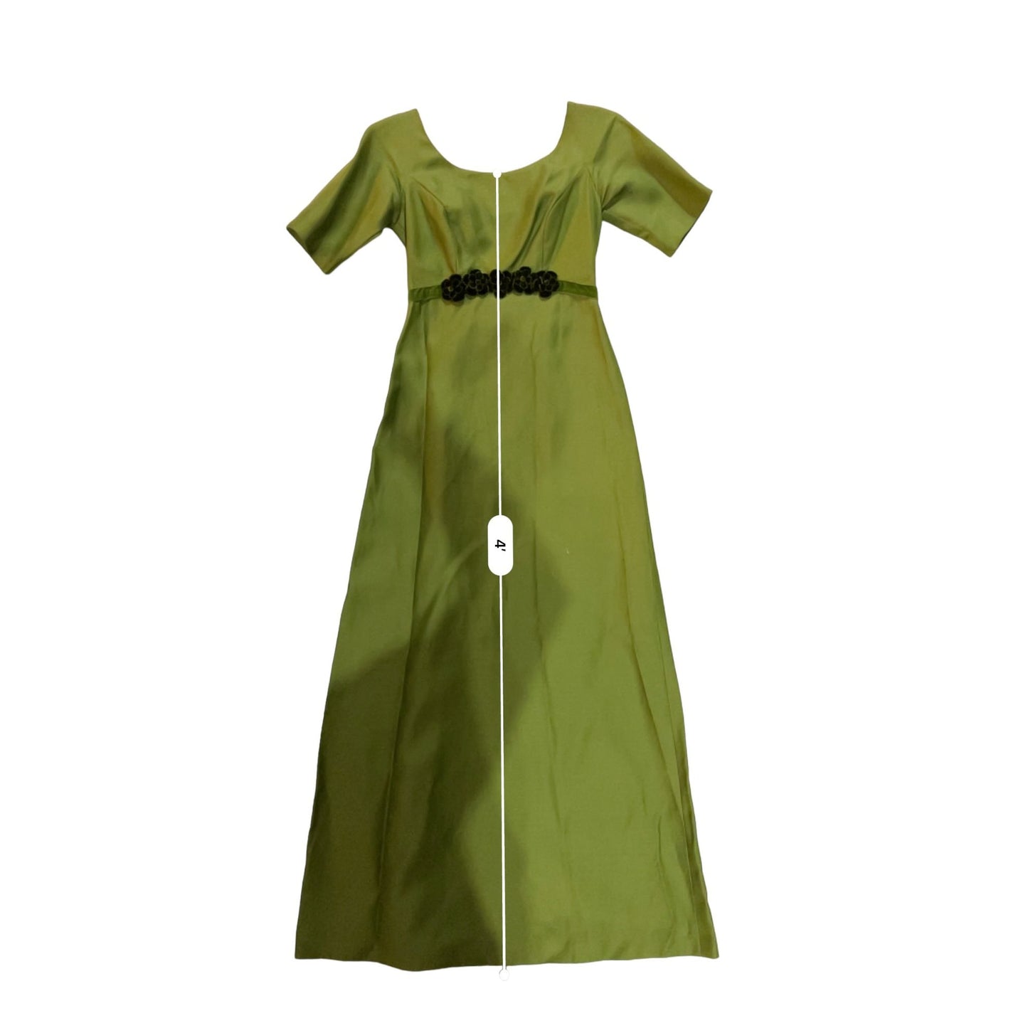 Vintage Green Satin Evening Dress With Floral Design & Matching Veil