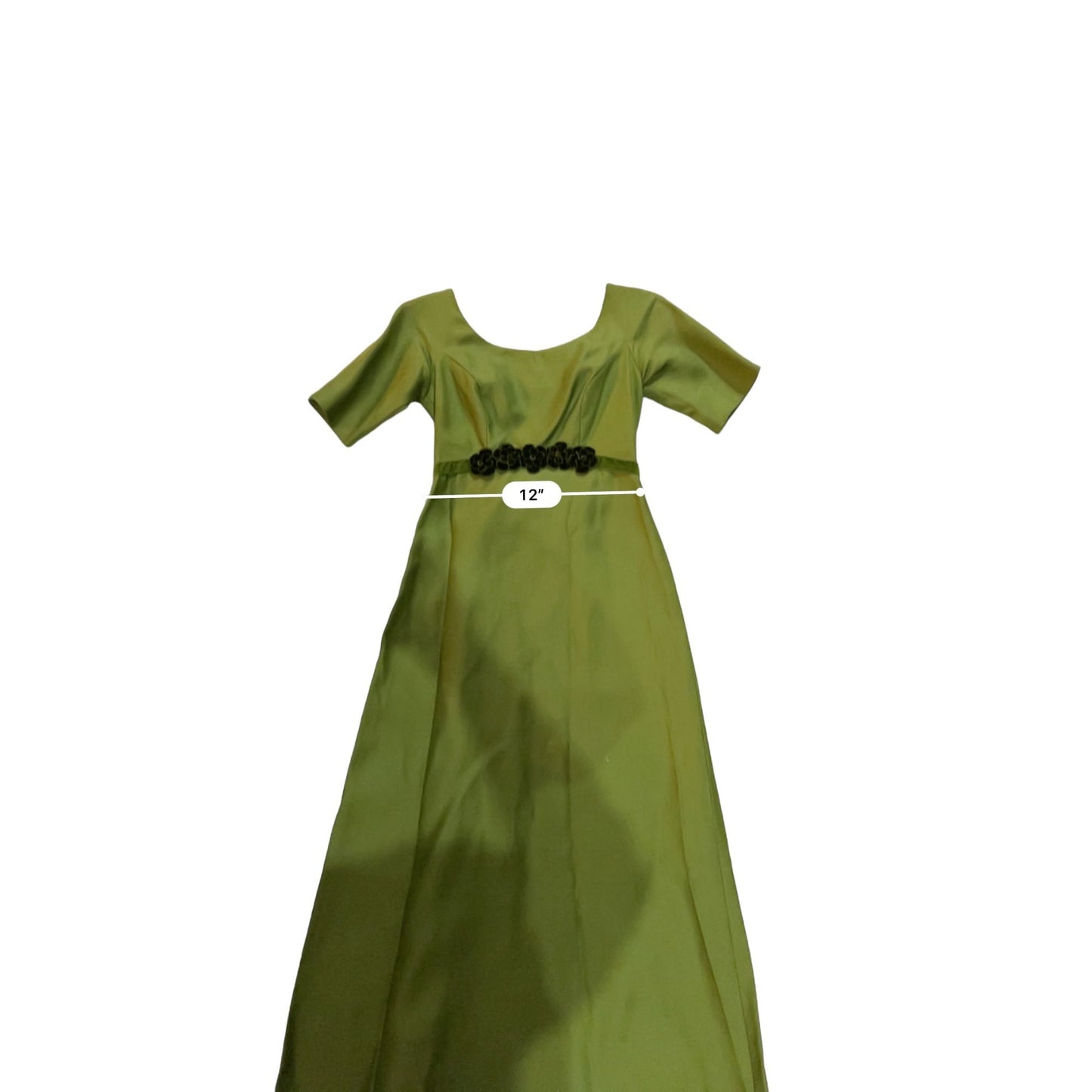 Vintage Green Satin Evening Dress With Floral Design & Matching Veil