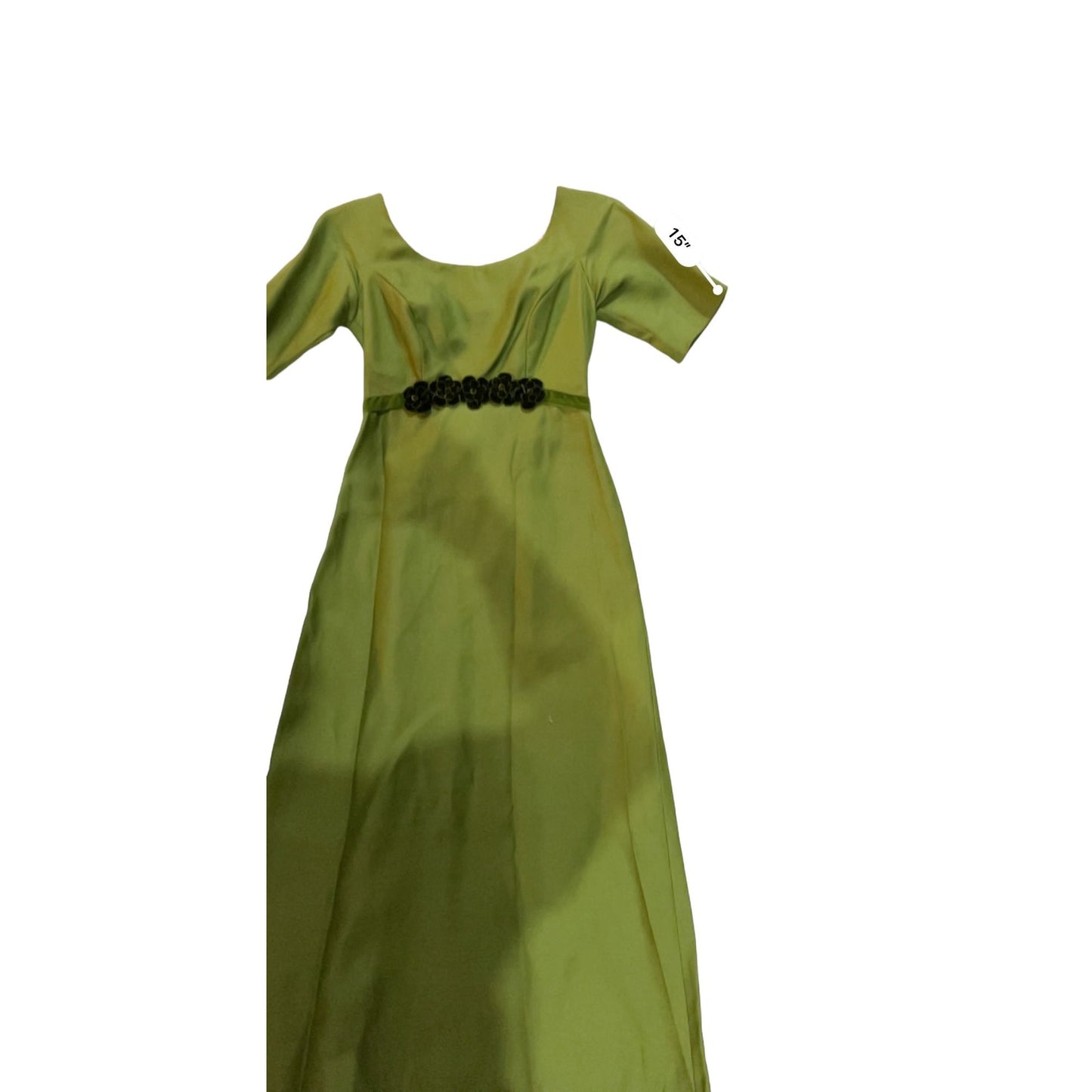 Vintage Green Satin Evening Dress With Floral Design & Matching Veil