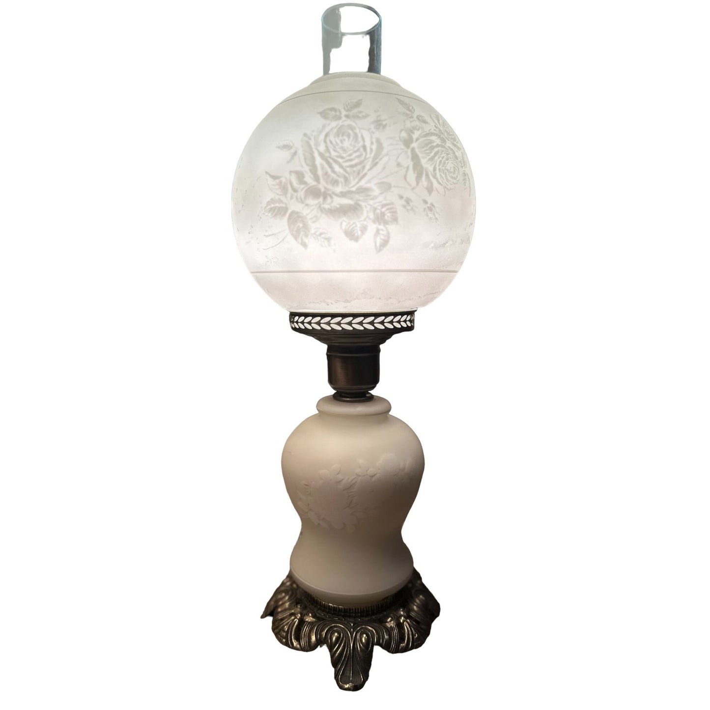 Vintage Double Globe Milk Glass Gone with the Wind Footed Table Lamp Light