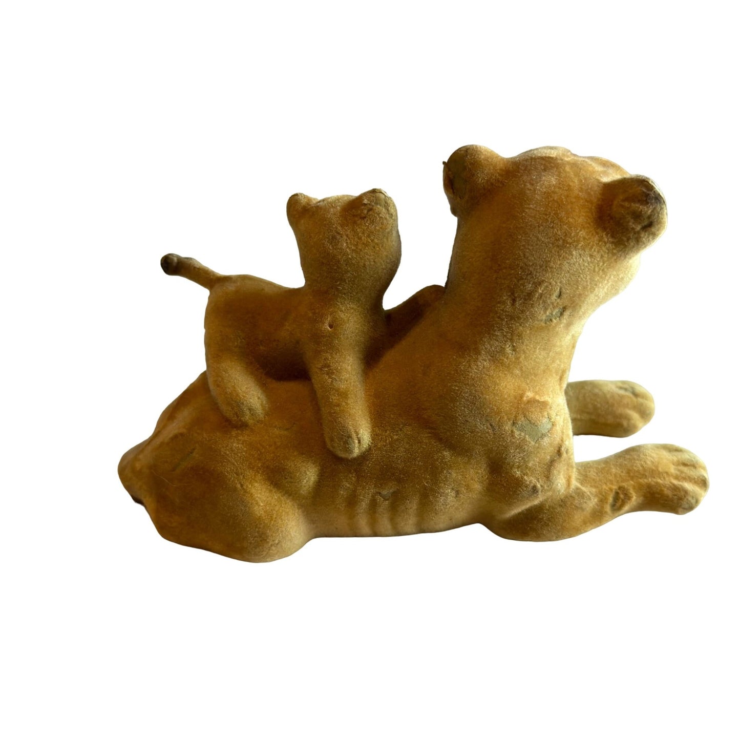 Vintage Flocked Lion & Baby Lion Cub Figurine Rare Collectible 4" x 5"Tall