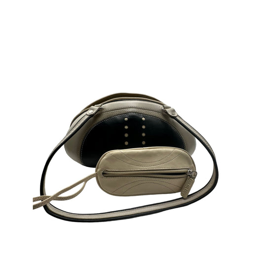 Vintage Womens Alaluna Leather Football Shape Bag Beige Black Made in Spain