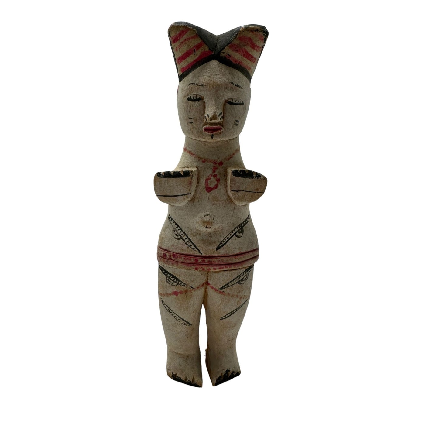 Vintage Mid-20th C. African Nigerian Painted Wood Ibibio Doll Size 3" x 10" Rare