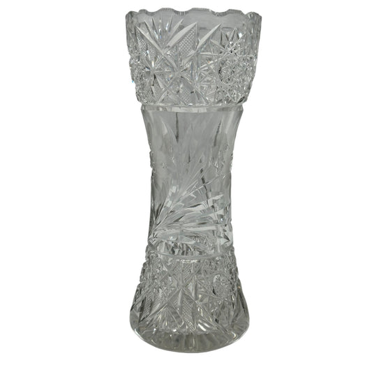 Vintage Crystal Flower Cut Vase 8" Tall With Intricate Star & Floral Design