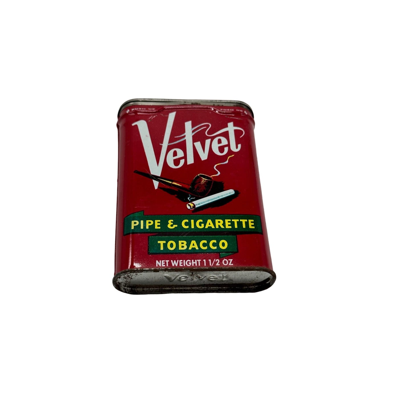 Vintage 1950's Velvet Pipe & Cigarette Tobacco Tin Can Collectible Rare find