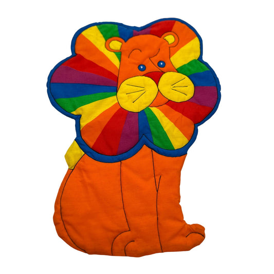 Vintage 1980's Nursery Fabric Rainbow Lion Plush Wall Hanging 12.5" x 17"Tall