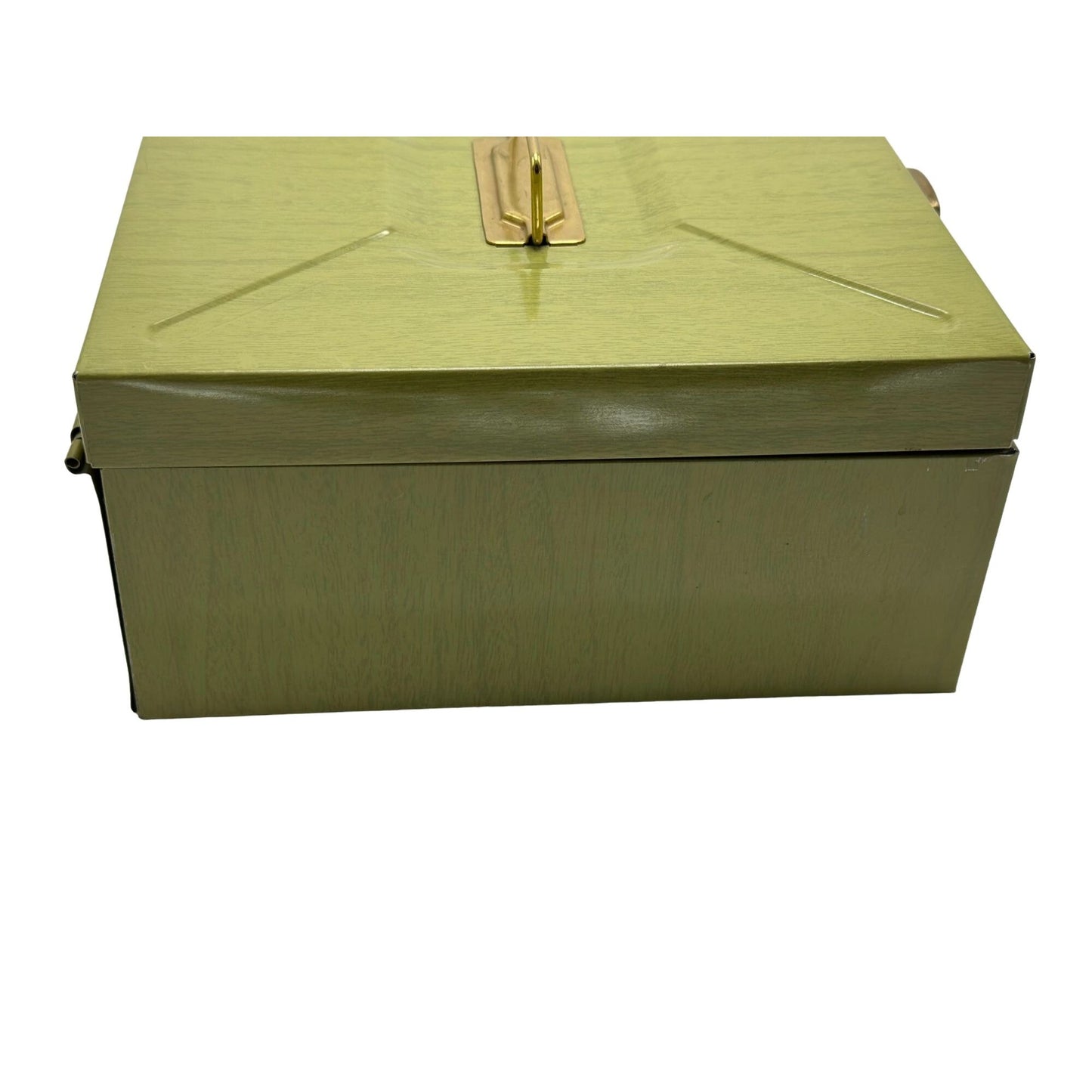 Vintage Olive Green Metal Box Safe Storage for Cancelled Checks 4.5" x 9"