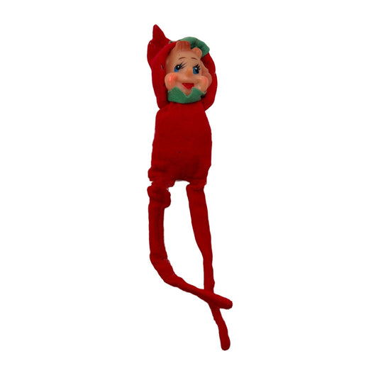 Vintage Christmas Pixie Elf Knee Hugger Red & Green Ornament Made in Japan 9"