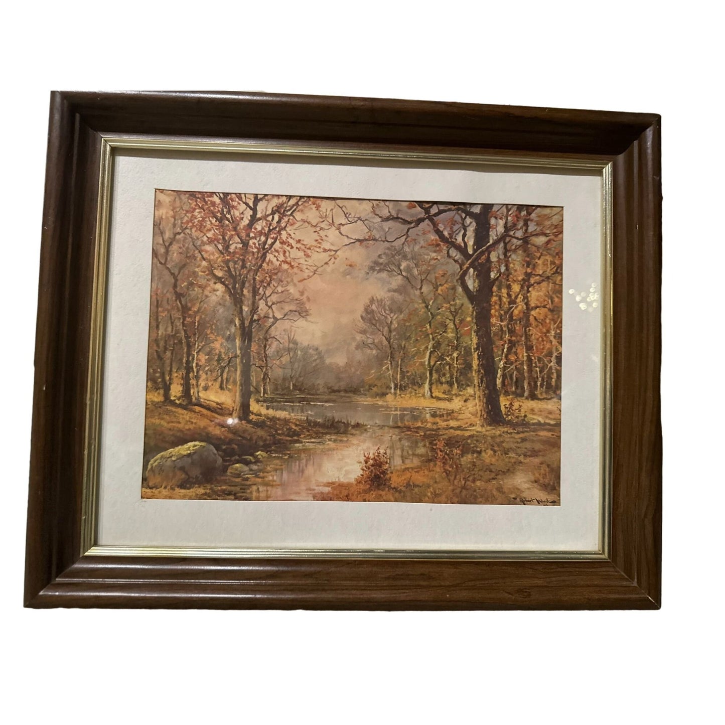 Vintage 1956 “October Morn” Landscape Robert Wood Art Framed Signed Plaque