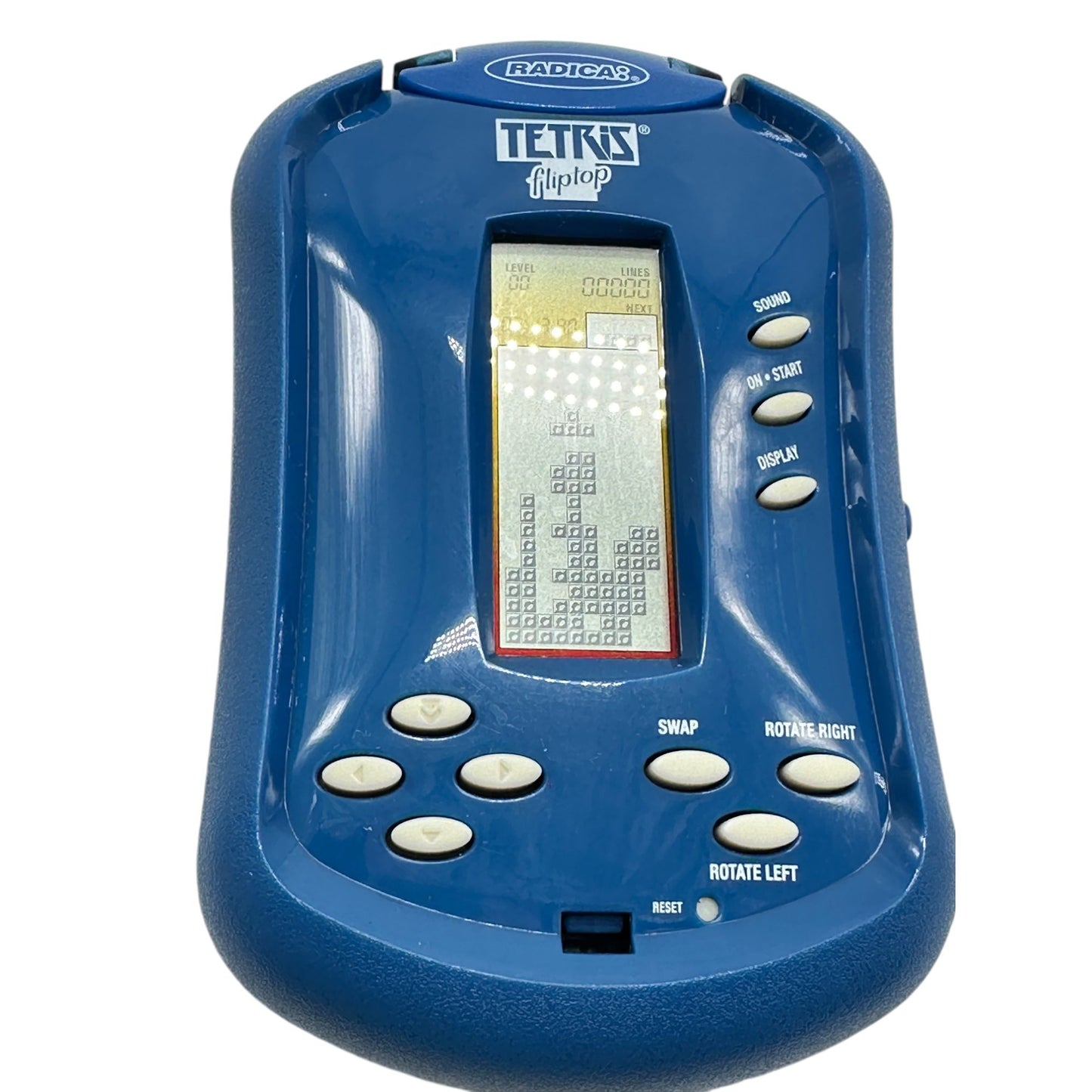 Vintage Radica Tetris Handheld Fliptop Game Blue Collectible