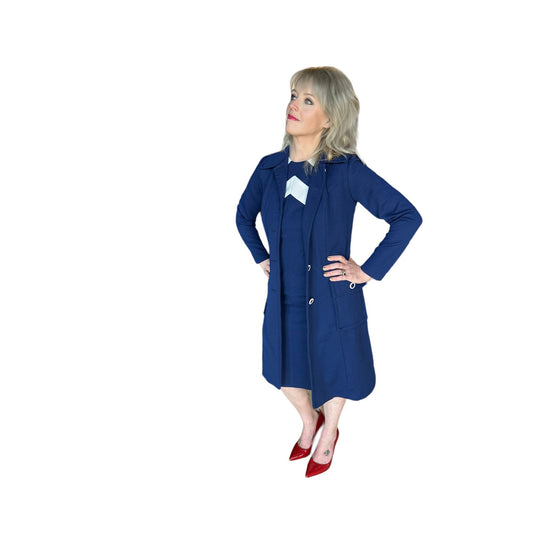 Montgomery Ward Navy Blue Outfit Dress with Jacket Chevron Pattern