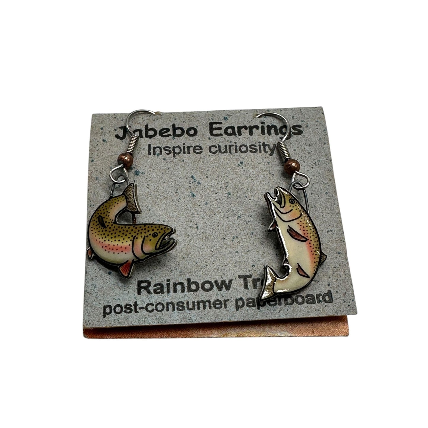 Jabebo Rainbow Trout Earrings NWT Eco-Friendly Steel & Shellac Materials