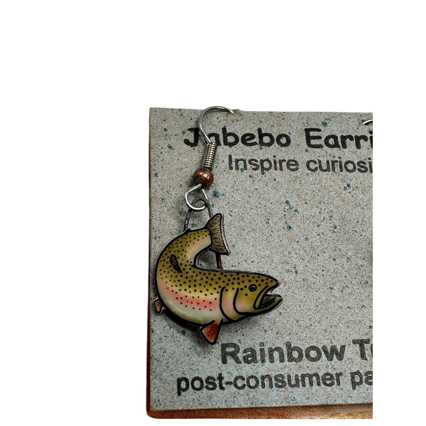 Jabebo Rainbow Trout Earrings NWT Eco-Friendly Steel & Shellac Materials