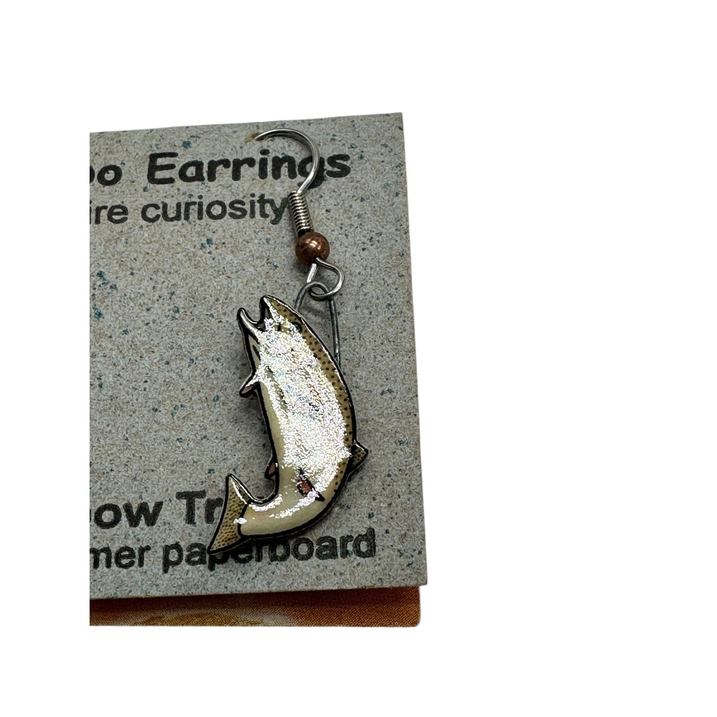 Jabebo Rainbow Trout Earrings NWT Eco-Friendly Steel & Shellac Materials