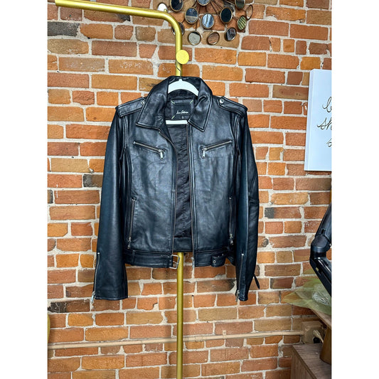 Sam Edelman Womens Black Leather Biker Jacket Zipper Details Large