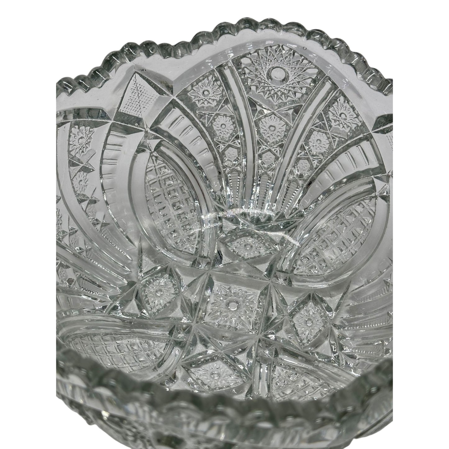 Vintage Clear Glass Brilliant Bowl With Intricate Cut Patterns