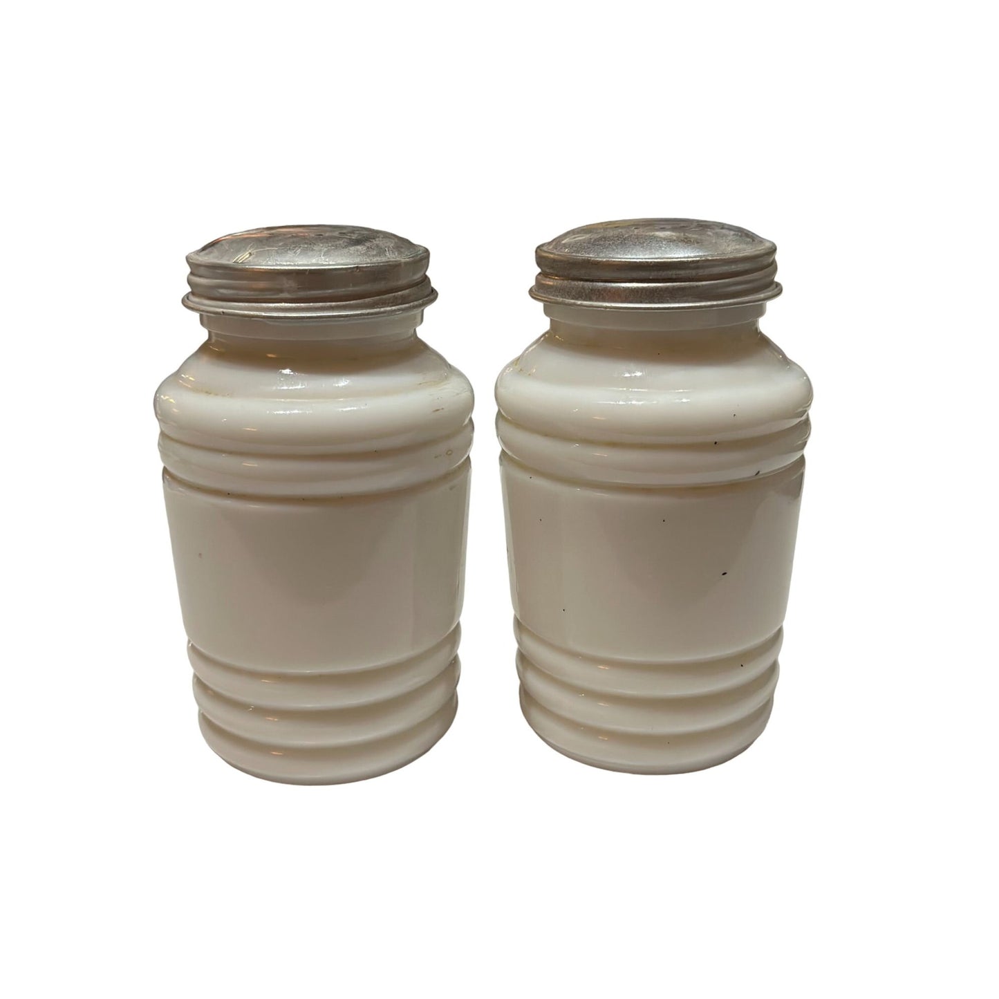 Vintage Mid-century Milk Glass Beehive Salt & Pepper Set White