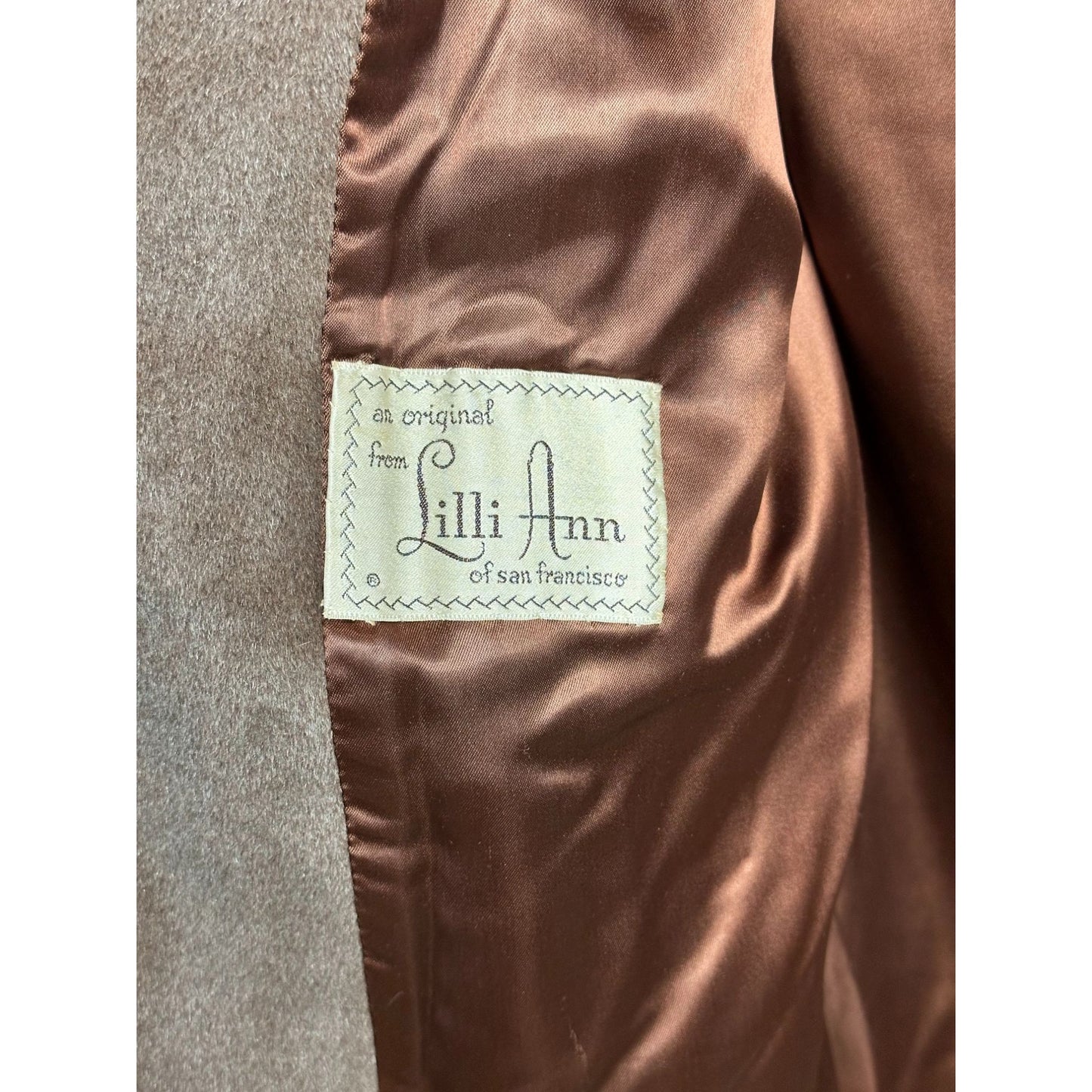 *Vintage Custom Lilli Ann Womens Brown Shread Long Coat Button Down Outerwear L