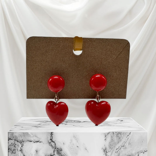 Red Heart Drop Clip on Earrings