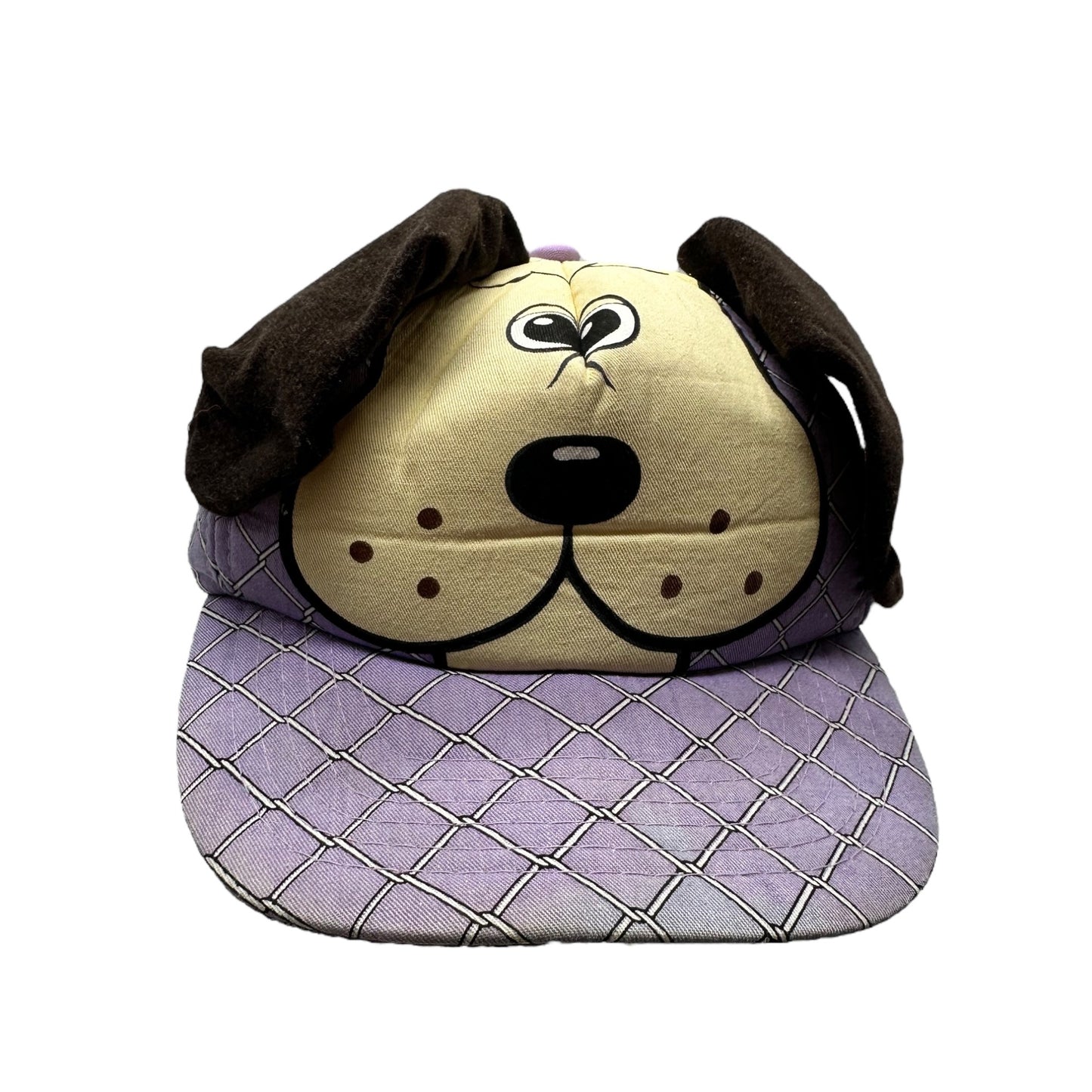 RARE Pound Puppies Plush Dog Face Hat Purple & Tan Mesh Adjustable Kids Cap