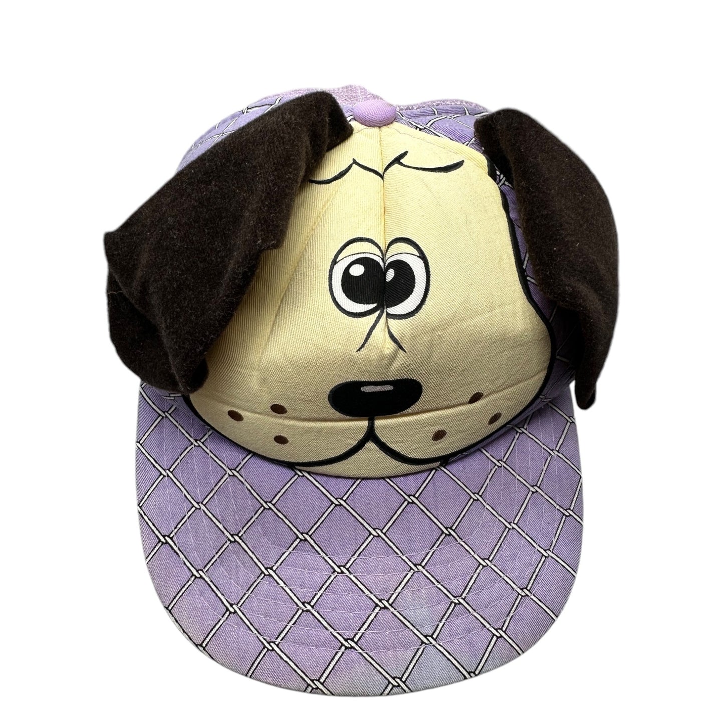 RARE Pound Puppies Plush Dog Face Hat Purple & Tan Mesh Adjustable Kids Cap