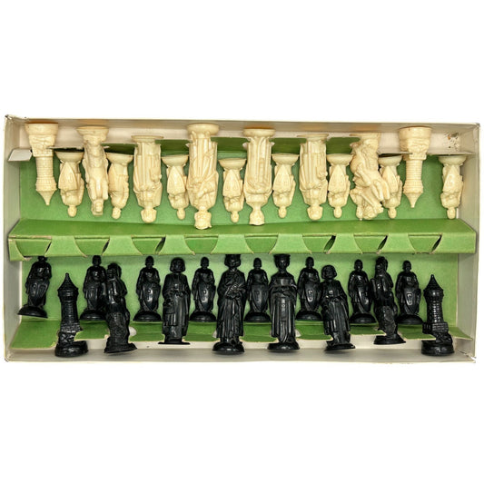 Vintage Oriental Chess Set Black & White Pieces