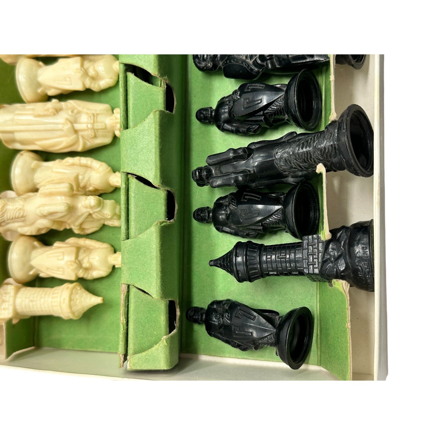 Vintage Oriental Chess Set Black & White Pieces