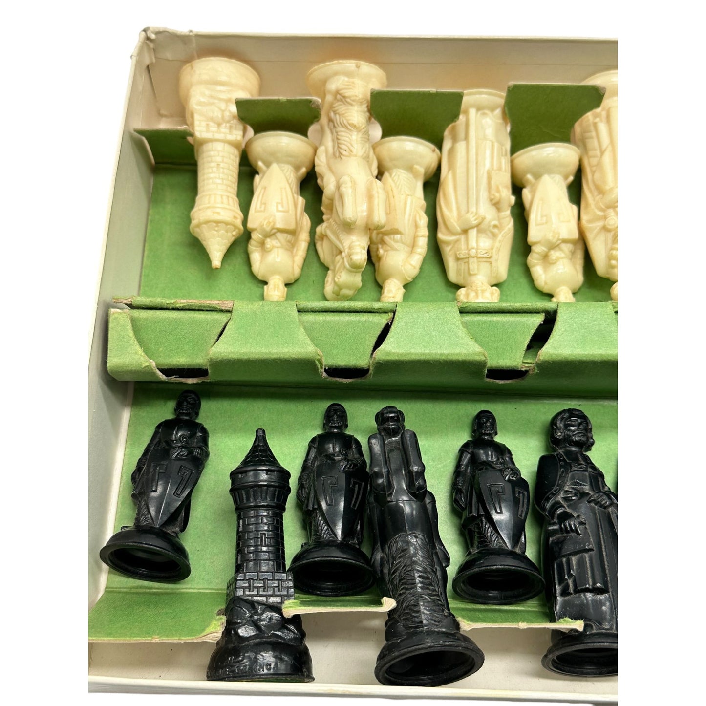 Vintage Oriental Chess Set Black & White Pieces