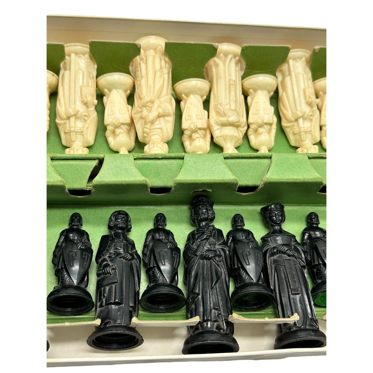 Vintage Oriental Chess Set Black & White Pieces