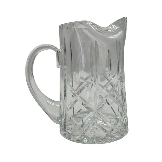 Vintage Crystal Glass Pitcher With Intricate Diamond Cut Design & Handle