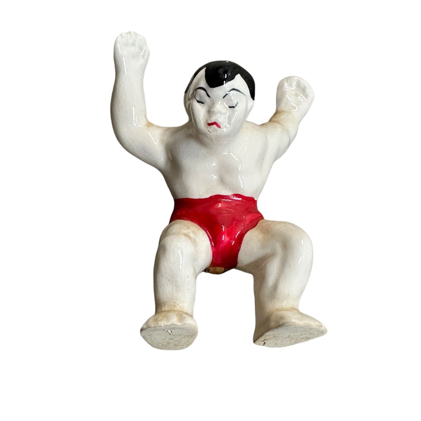 Vintage Ceramic Sumo Wrestler Shaker Playful Wrestling Pose