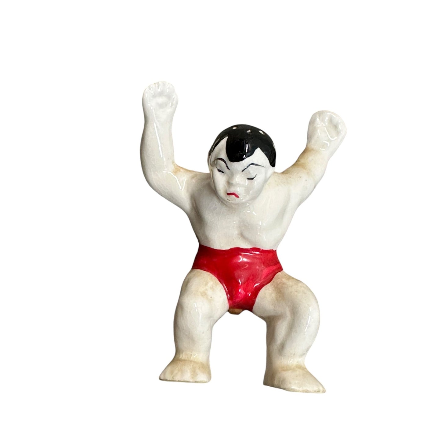 Vintage Ceramic Sumo Wrestler Shaker Playful Wrestling Pose