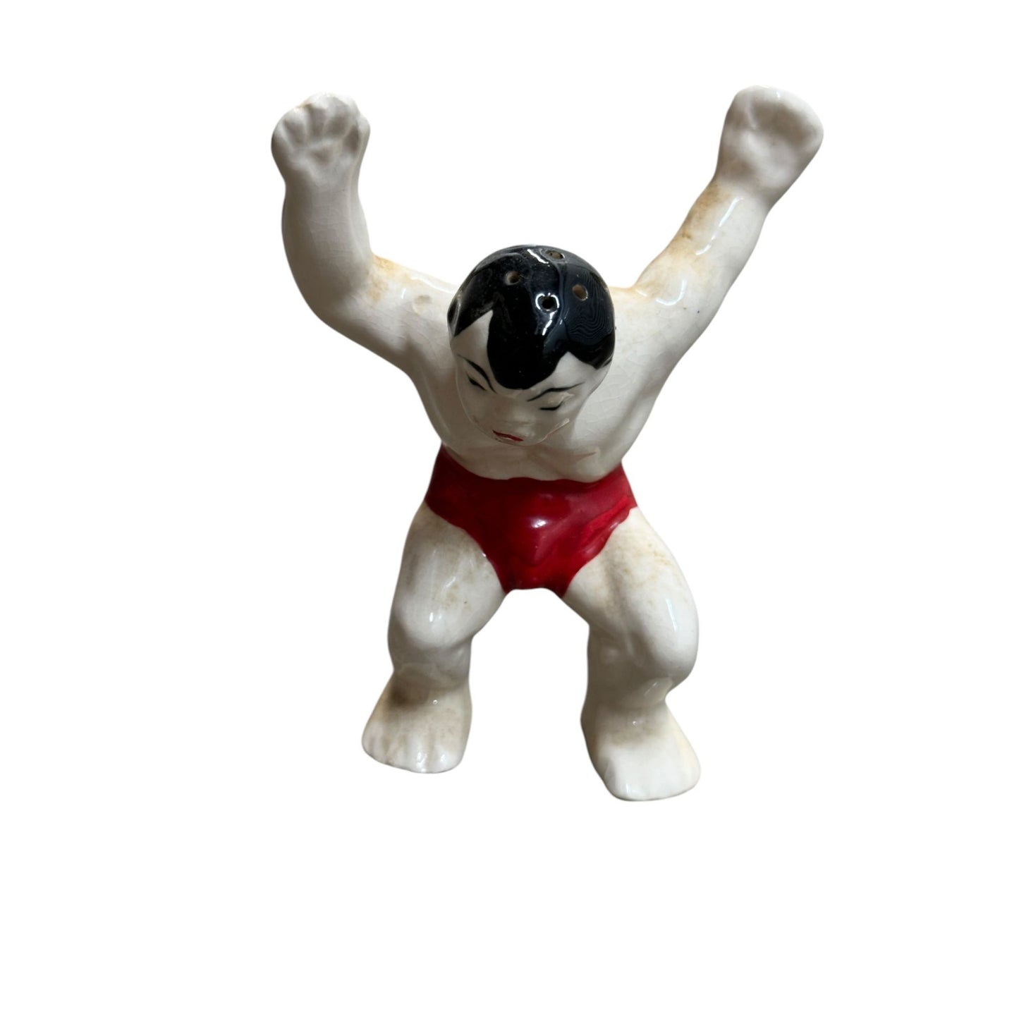 Vintage Ceramic Sumo Wrestler Shaker Playful Wrestling Pose