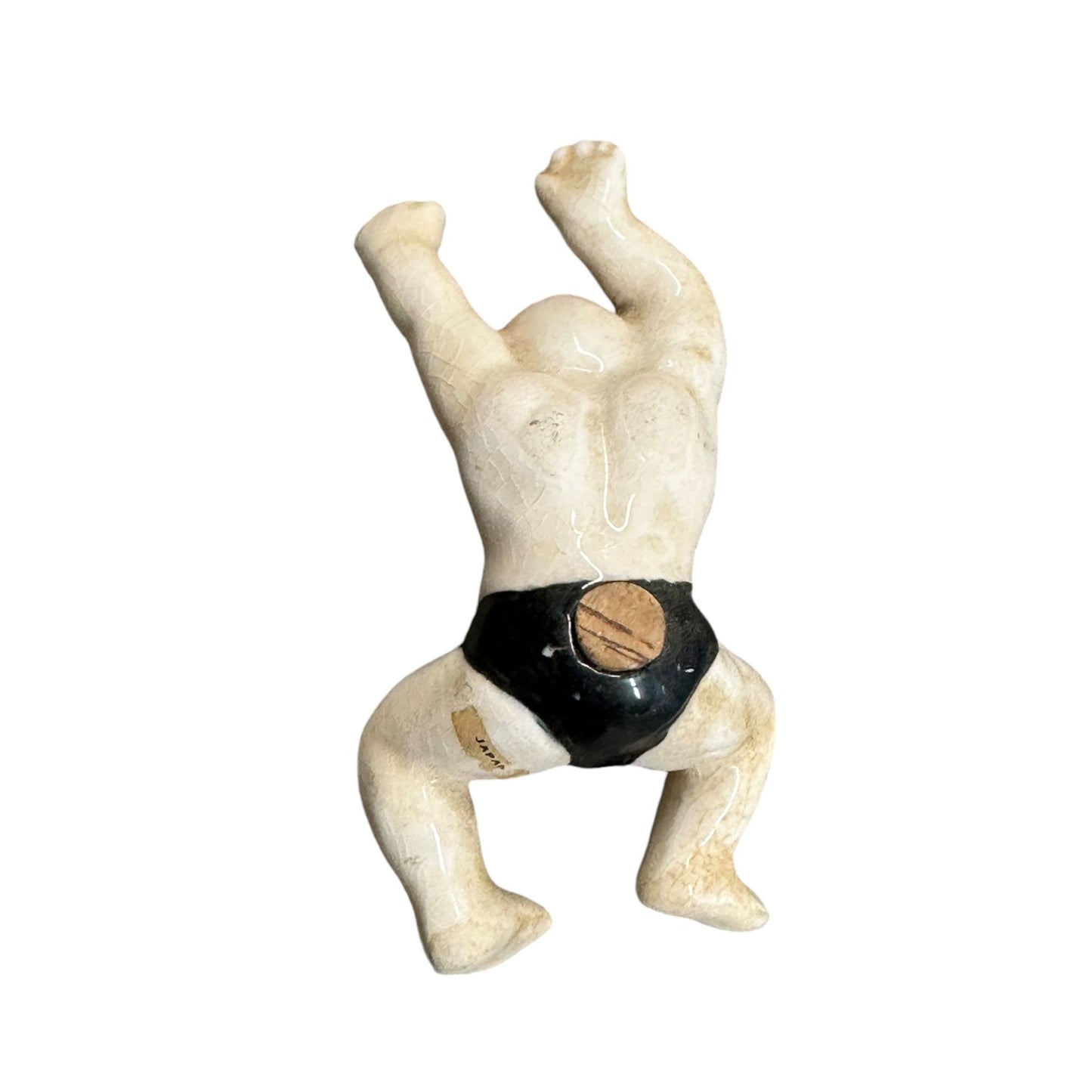 Vintage Ceramic Sumo Wrestler Shaker Playful Wrestling Pose