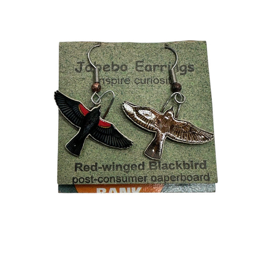 Jabebo Earrings NWT Red-Winged Blackbird Surgical Steel Hangers Paperboard