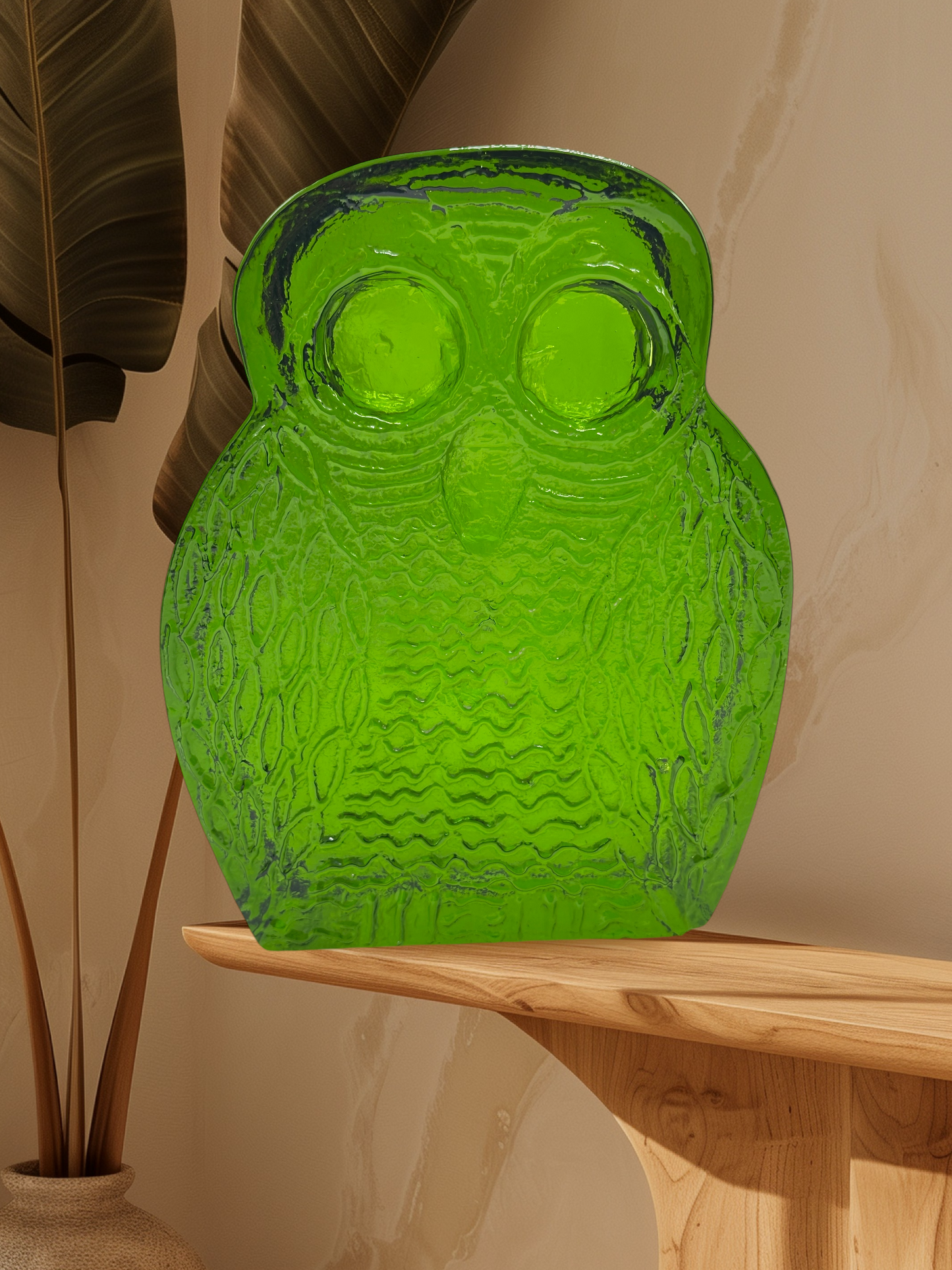 Vintage Retro Blenko Green Glass Owl Bookends Set