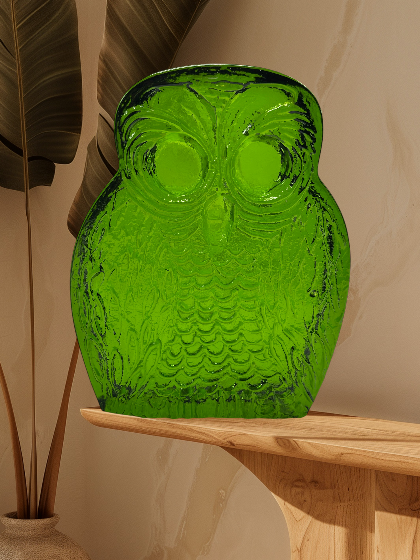 Vintage Retro Blenko Green Glass Owl Bookends Set