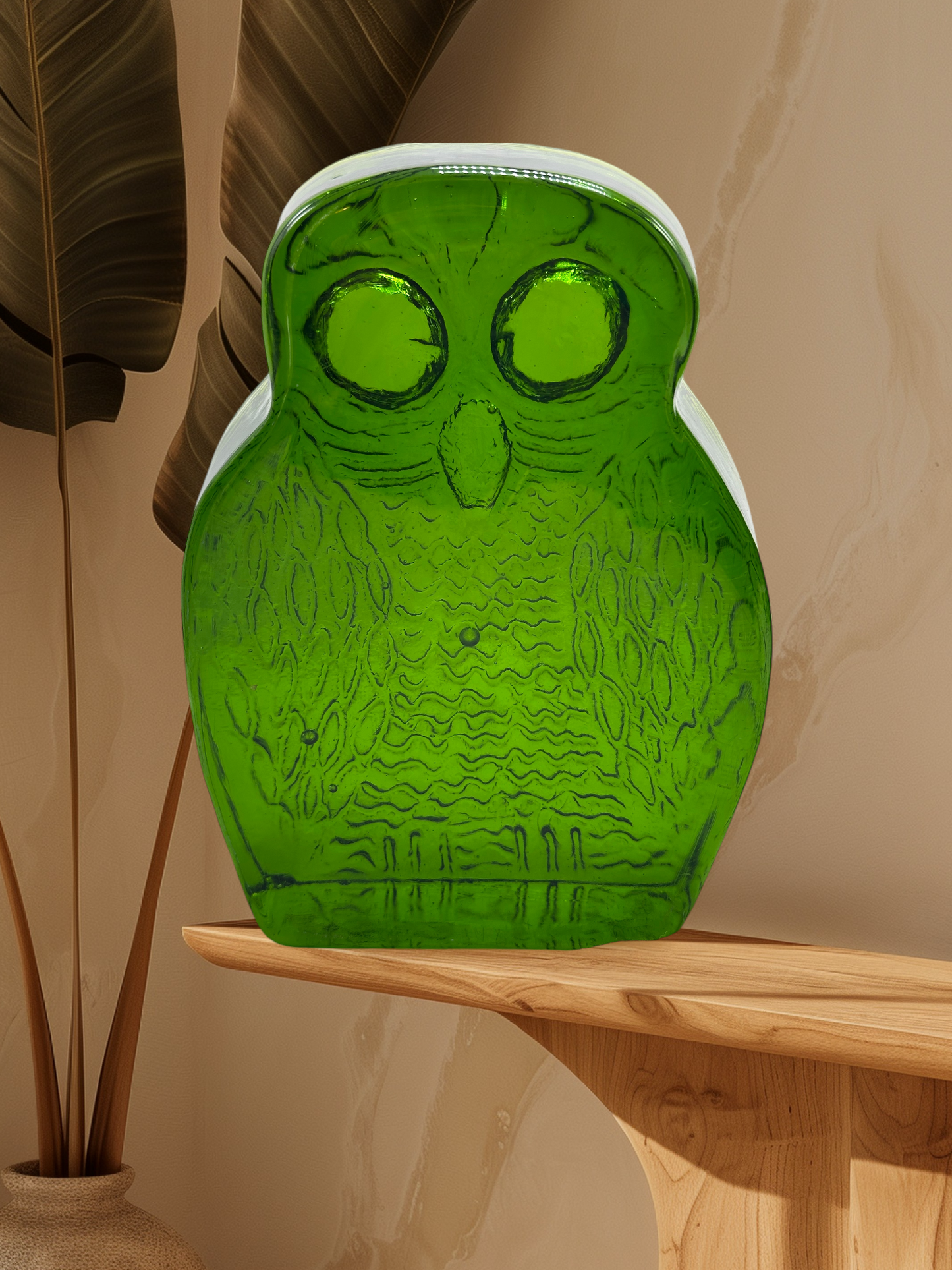 Vintage Retro Blenko Green Glass Owl Bookends Set