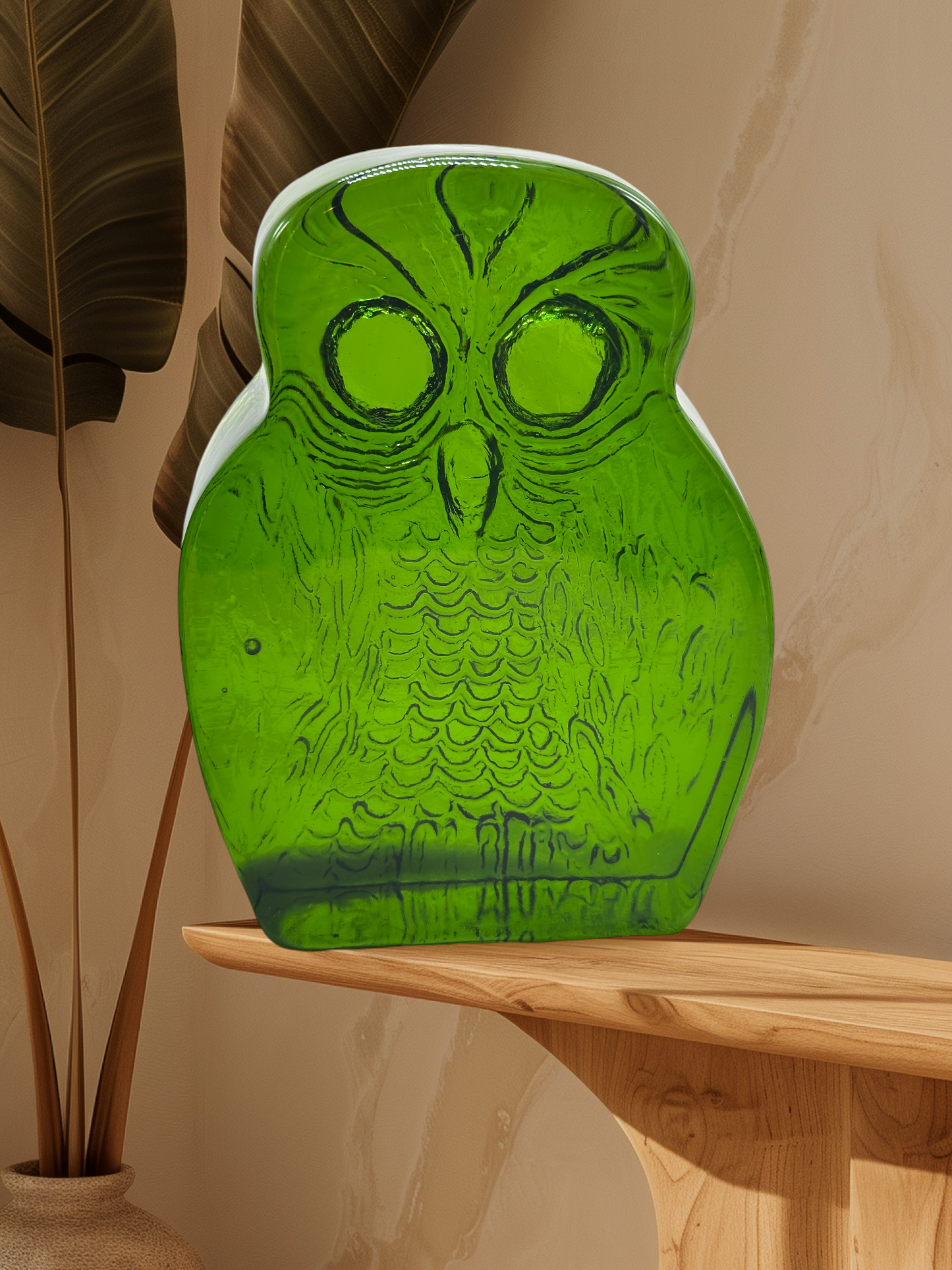 Vintage Retro Blenko Green Glass Owl Bookends Set