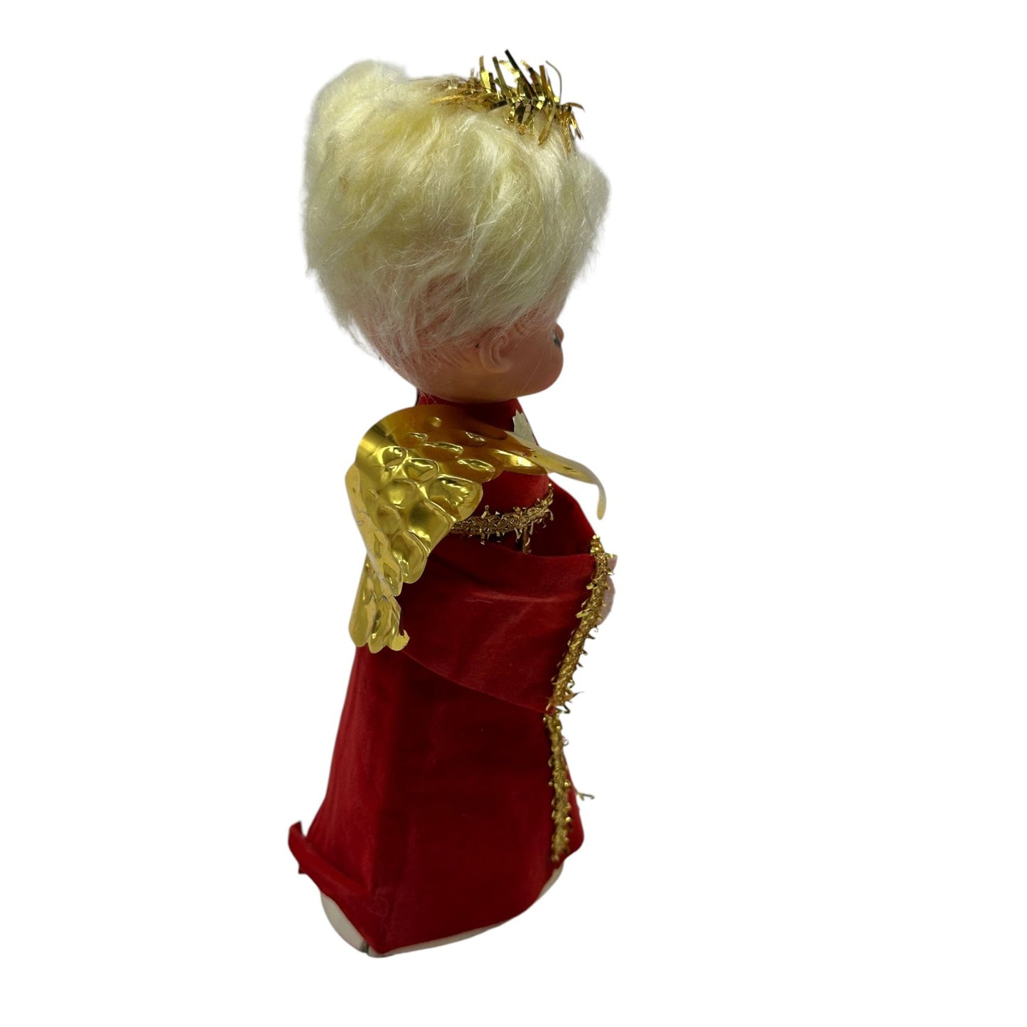 Vintage Christmas Angel Doll in Red & Gold Outfit Halo