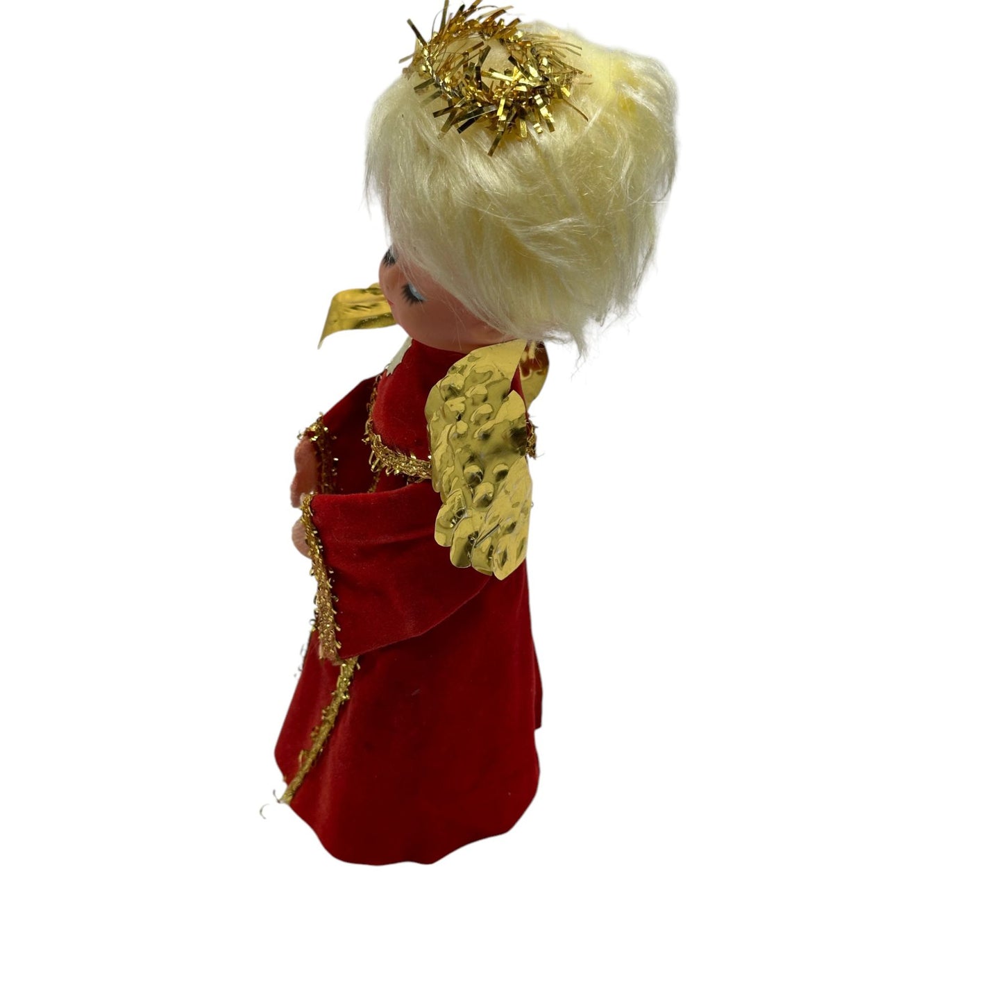 Vintage Christmas Angel Doll in Red & Gold Outfit Halo